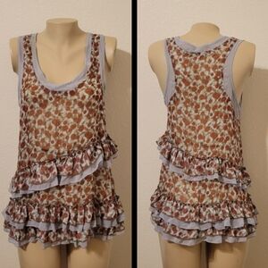 Floral Ruffle Sleeveless Sheer Top Large